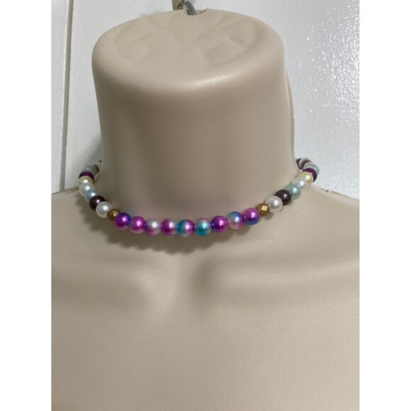 RAINBOW Pride Beads Stretchy Statement Choker Necklace 15" Long Unisex - Picture 3 of 6